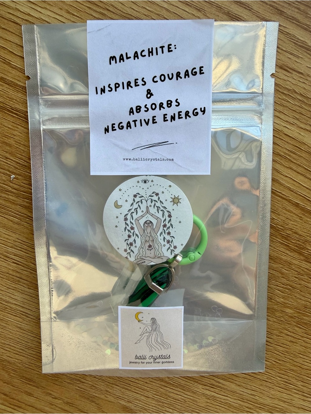 Malachite Dog Collar Keyring - Green: Absorbs Bad Energy! Protection Crystal.